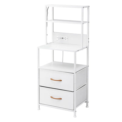 Artiss Bedside Table Tall Nightstand with Charging Station Drawers LED White