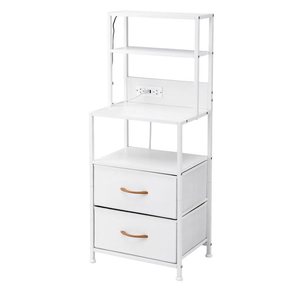 Artiss Bedside Table Tall Nightstand with Charging Station Drawers LED White Awezingly