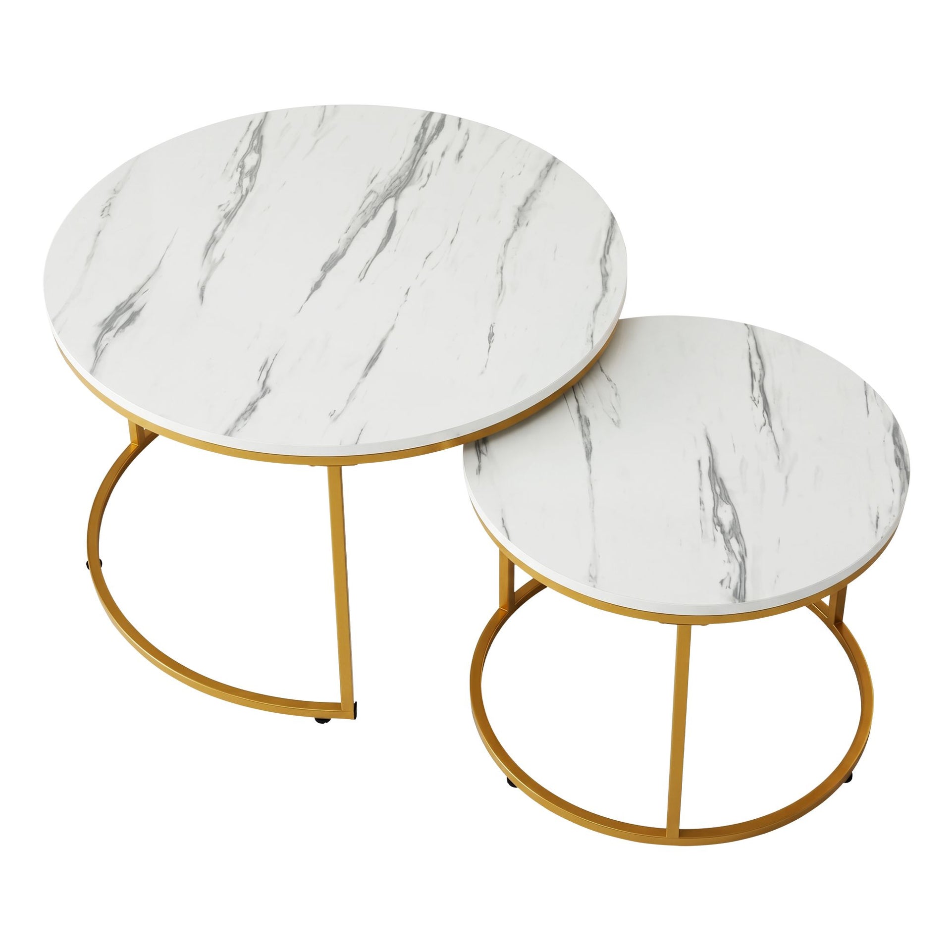 Artiss Nesting Coffee Table Set of 2 Round Marble Effect 70/50cm White & Gold Awezingly