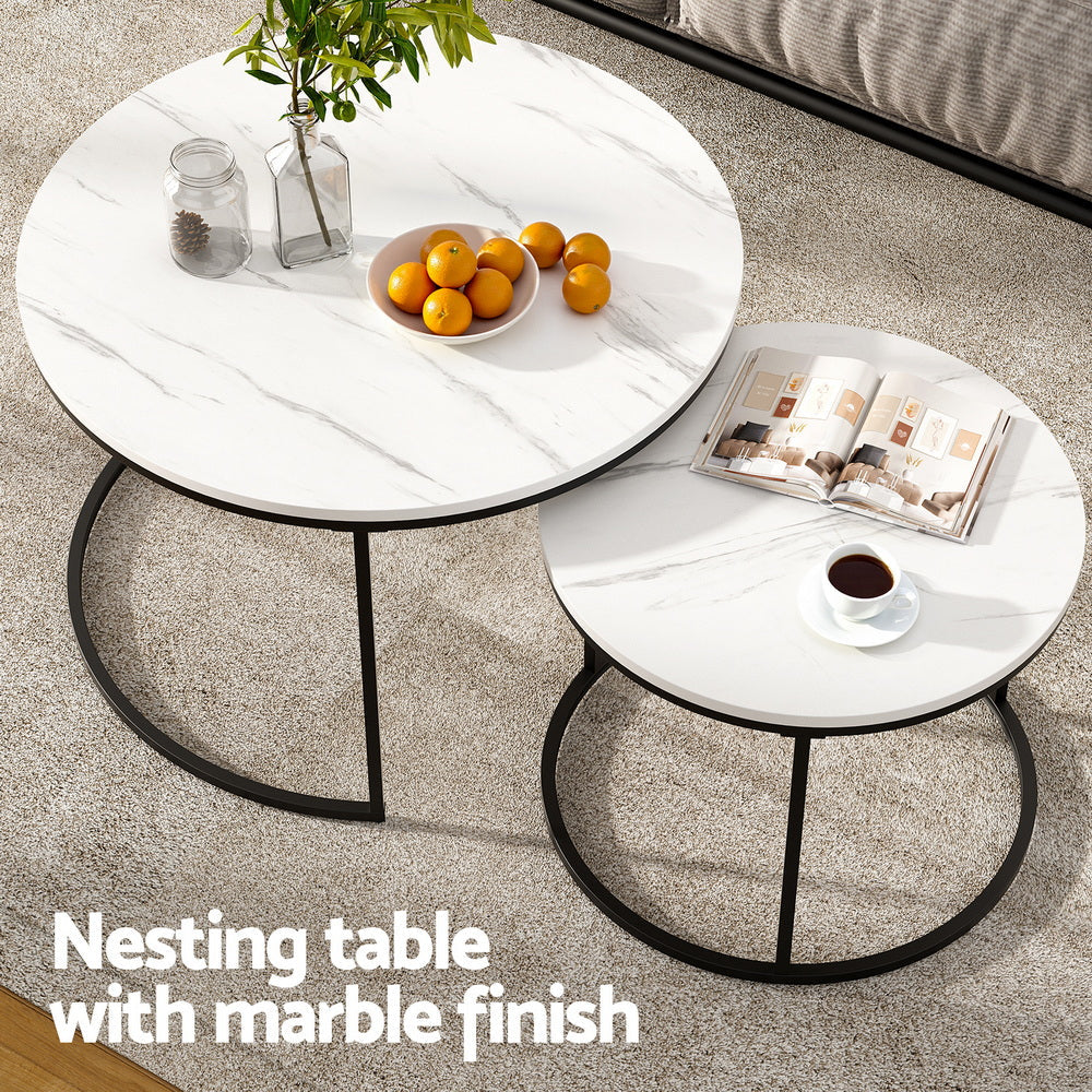Artiss Nesting Coffee Table Set of 2 Marble Effect Awezingly