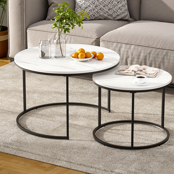 Artiss Nesting Coffee Table Set of 2 Marble Effect Awezingly
