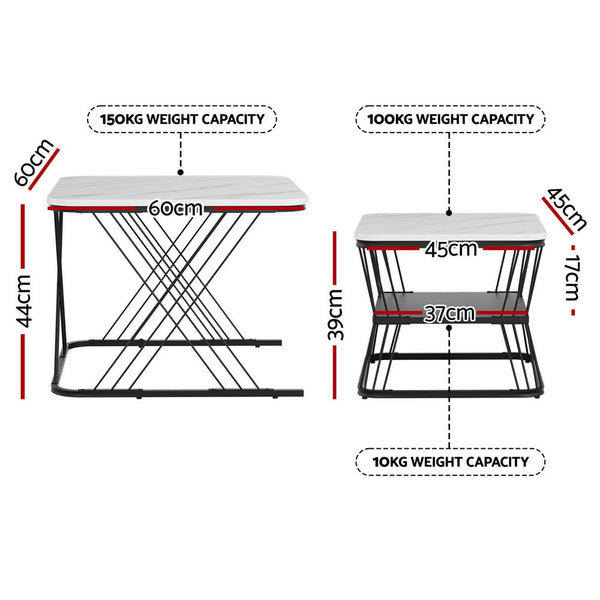 Artiss Nesting Coffee Table Set of 2 Marble Effect Awezingly
