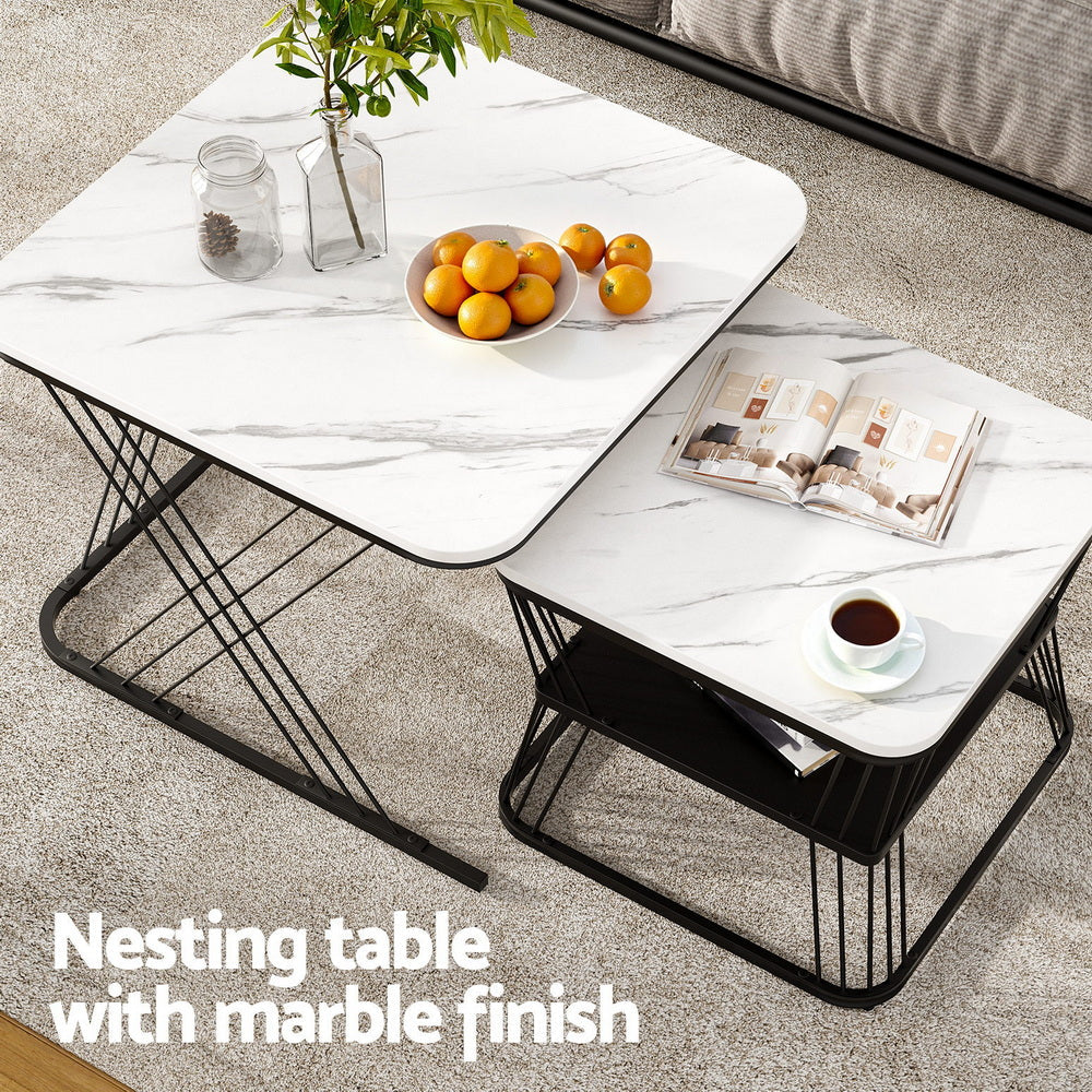 Artiss Nesting Coffee Table Set of 2 Marble Effect Awezingly