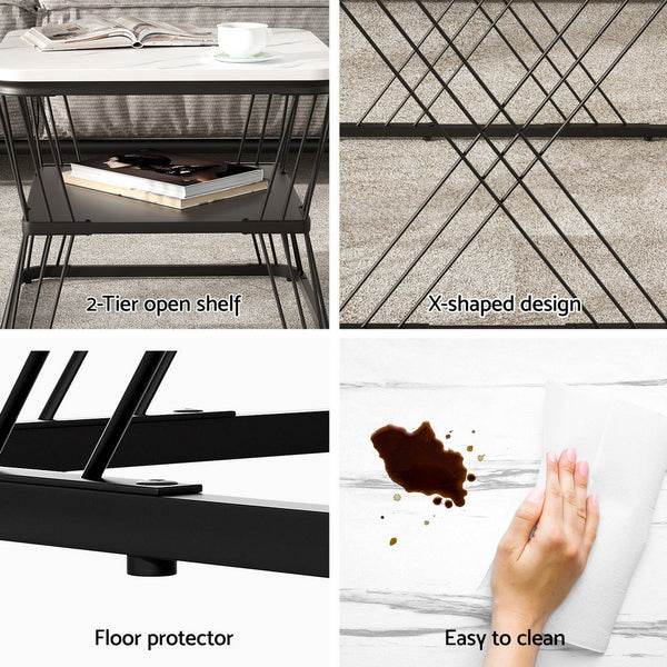 Artiss Nesting Coffee Table Set of 2 Marble Effect Awezingly