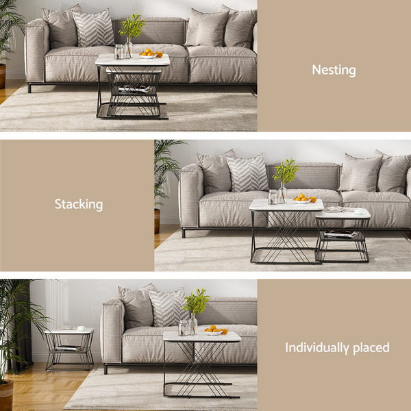 Artiss Nesting Coffee Table Set of 2 Marble Effect Awezingly