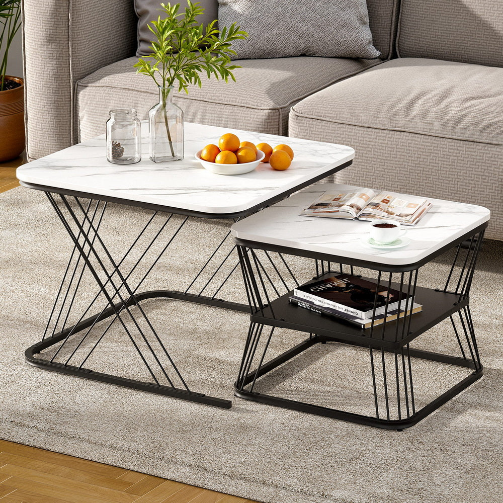 Artiss Nesting Coffee Table Set of 2 Marble Effect Awezingly