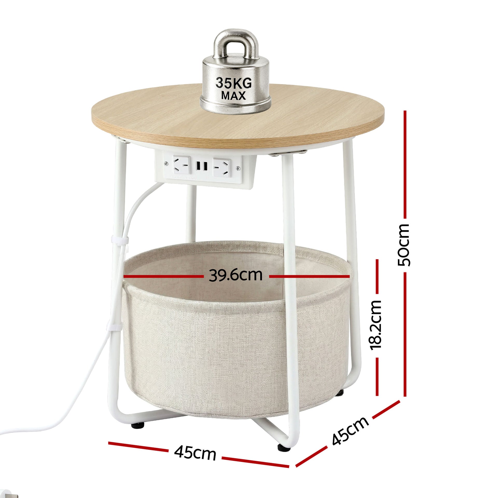 Artiss Round Coffee Table Side End Table Charging Station Storage Basket Awezingly