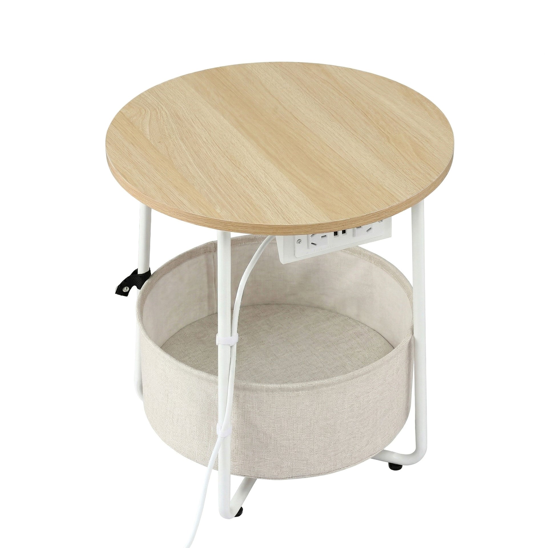 Artiss Round Coffee Table Side End Table Charging Station Storage Basket Awezingly