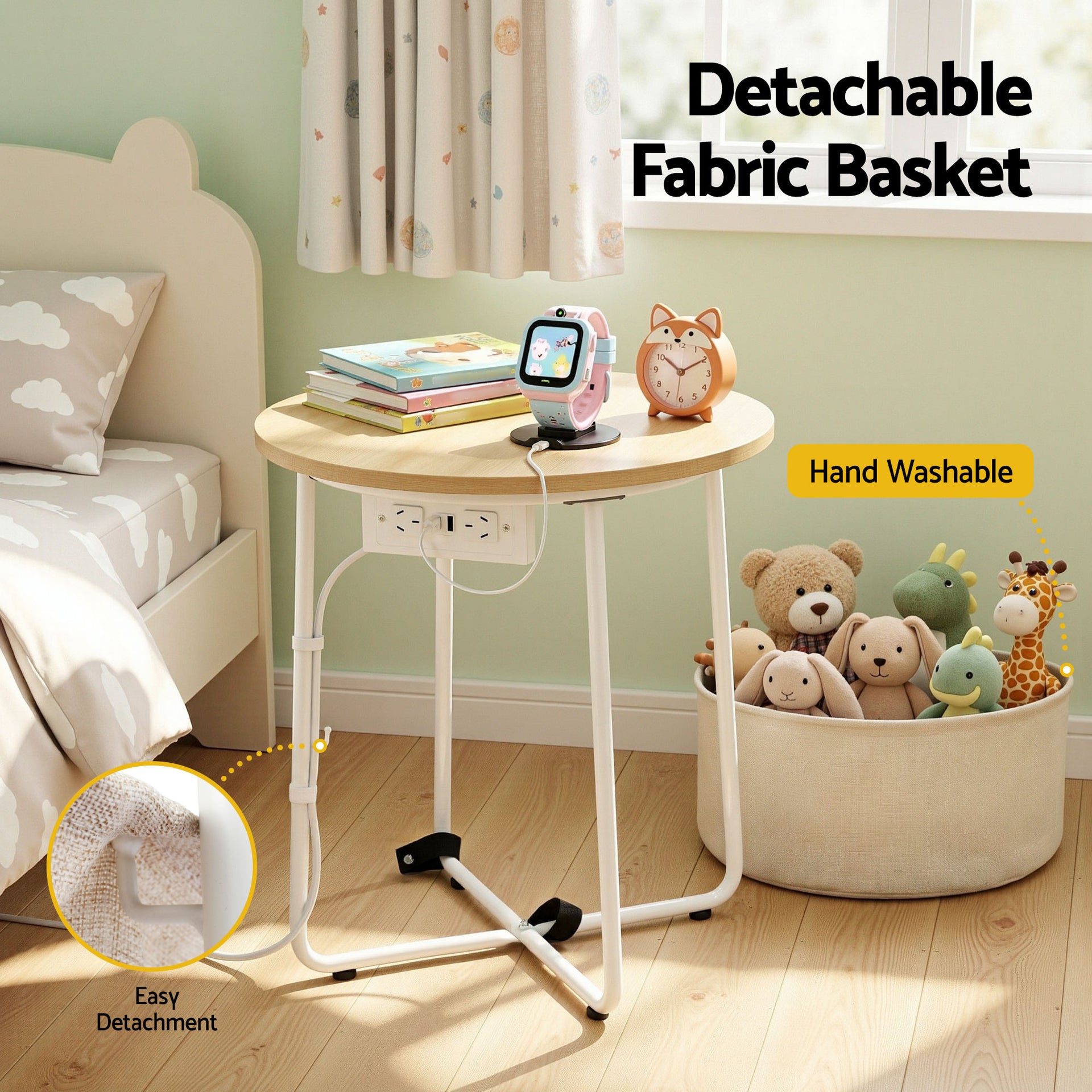 Artiss Round Coffee Table Side End Table Charging Station Storage Basket Awezingly