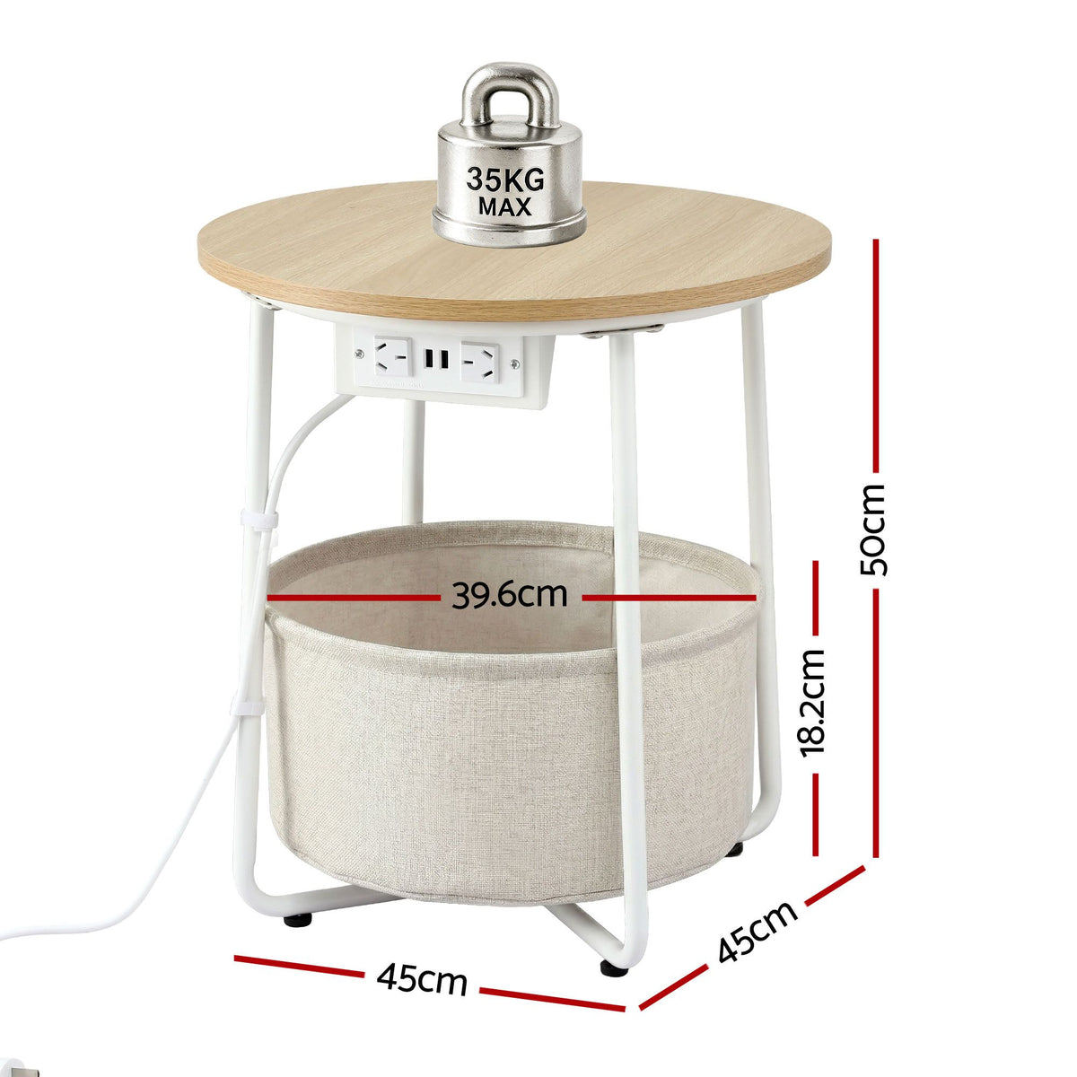 Artiss Set of 2 Round Coffee Table Bedside Side End Table Charging Station Storage Basket Awezingly