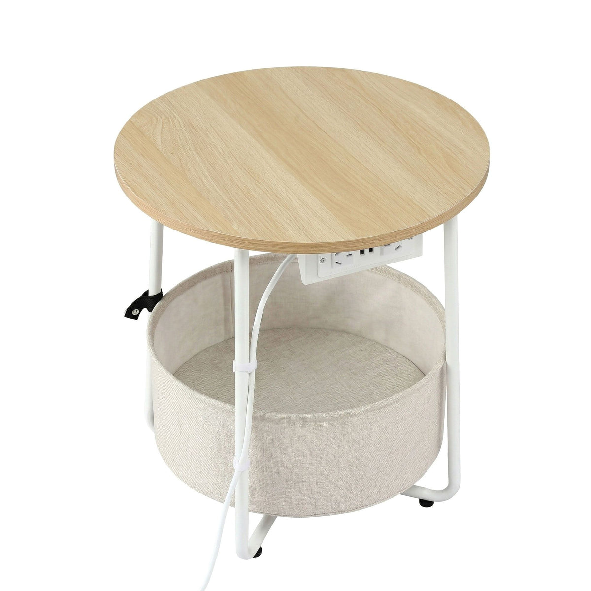 Artiss Set of 2 Round Coffee Table Bedside Side End Table Charging Station Storage Basket Awezingly