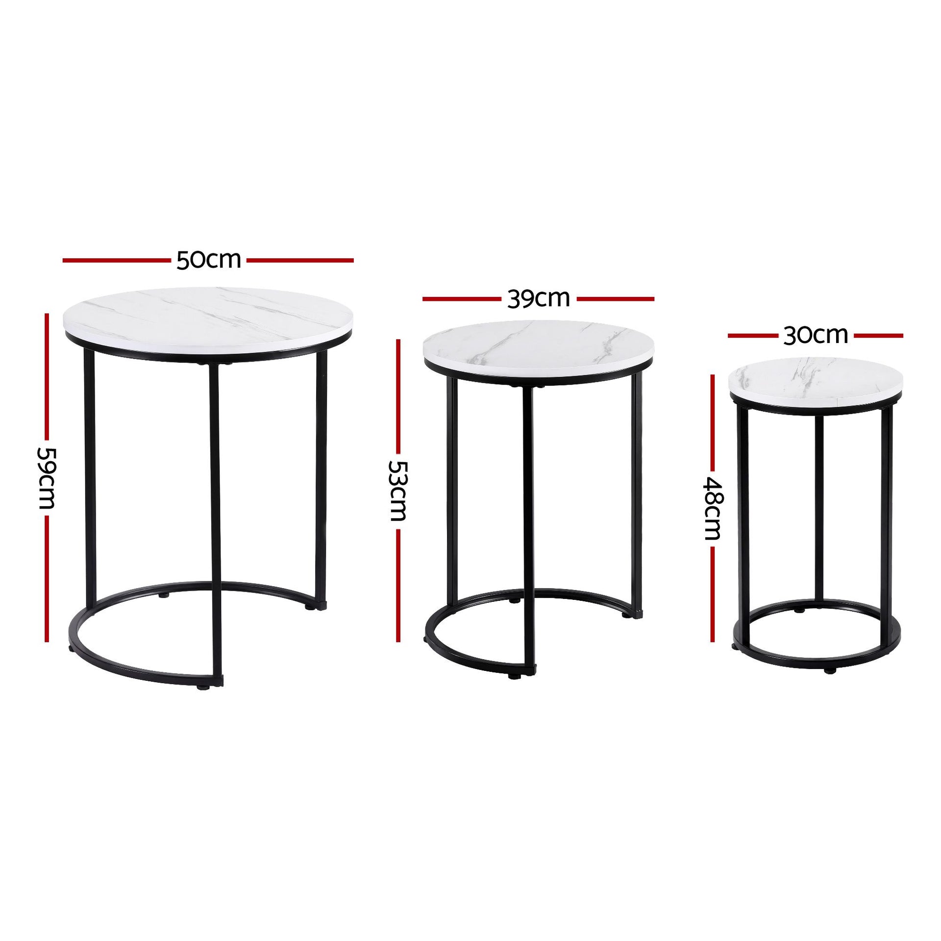 Artiss Nesting Coffee Table Set of 3 Round Stackable Side End Tables Marble Finish White Awezingly