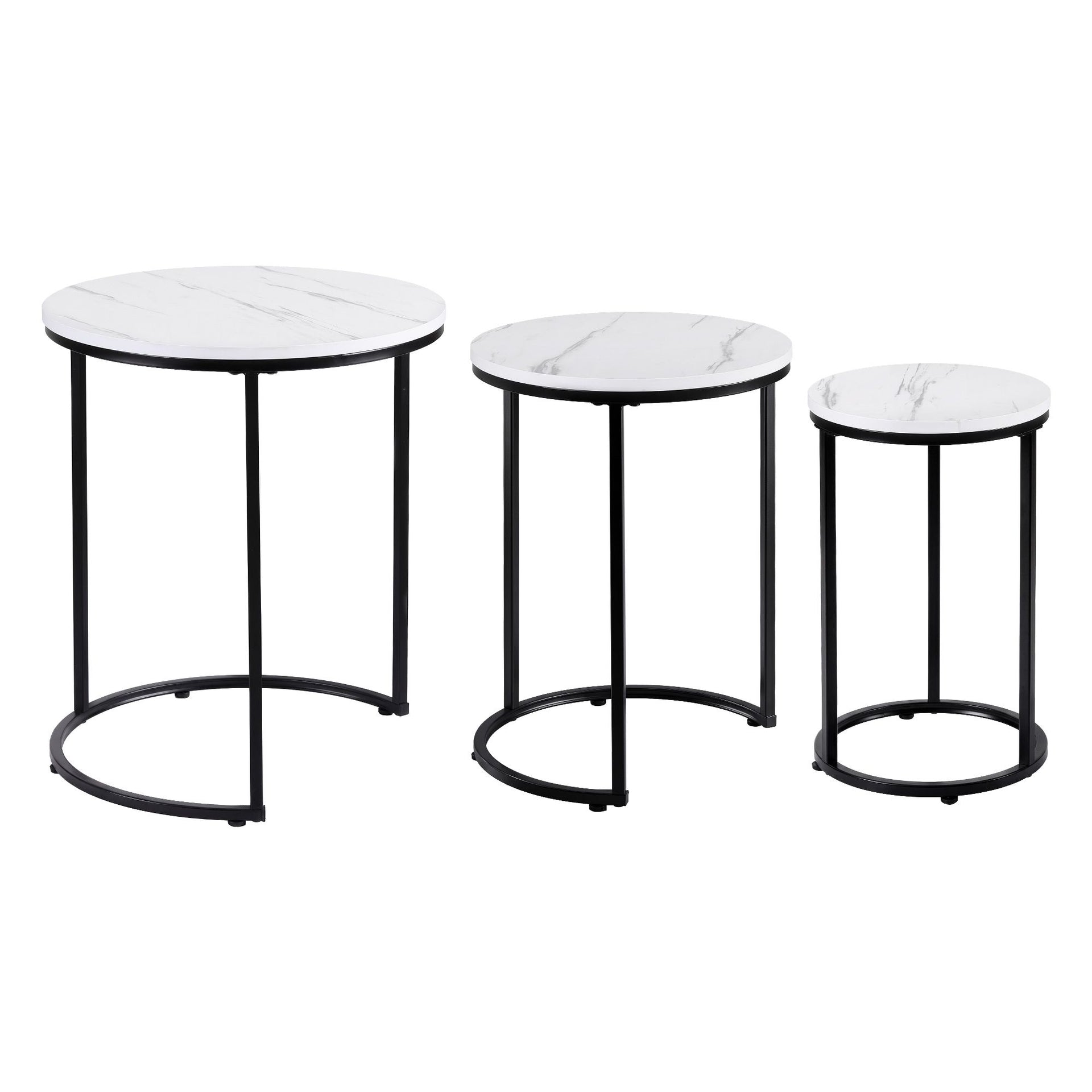 Artiss Nesting Coffee Table Set of 3 Round Stackable Side End Tables Marble Finish White Awezingly