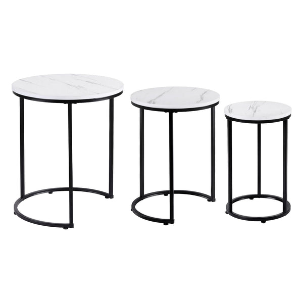 Artiss Nesting Coffee Table Set of 3 Round Stackable Side End Tables Marble Finish White Awezingly