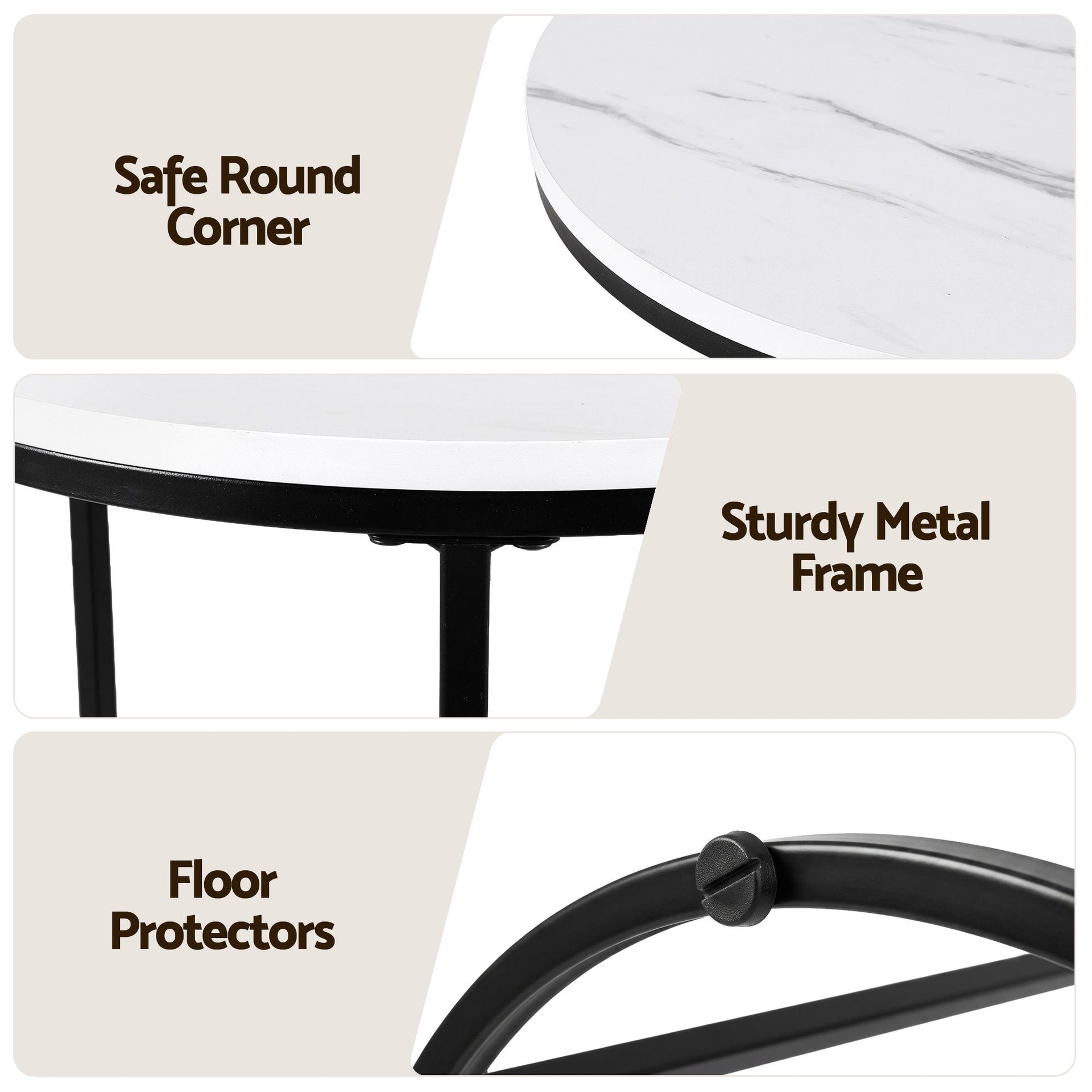 Artiss Nesting Coffee Table Set of 3 Round Stackable Side End Tables Marble Finish White Awezingly