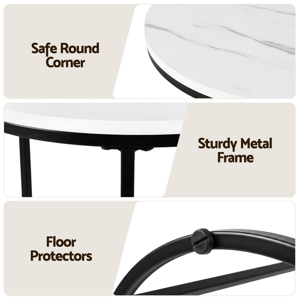 Artiss Nesting Coffee Table Set of 3 Round Stackable Side End Tables Marble Finish White Awezingly