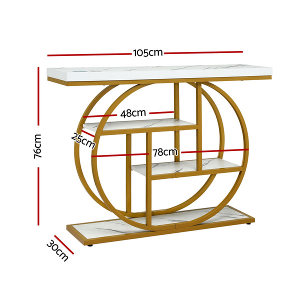 Artiss Console Table Marble Effect 4-Tier Shelves 105CM White&Gold Awezingly