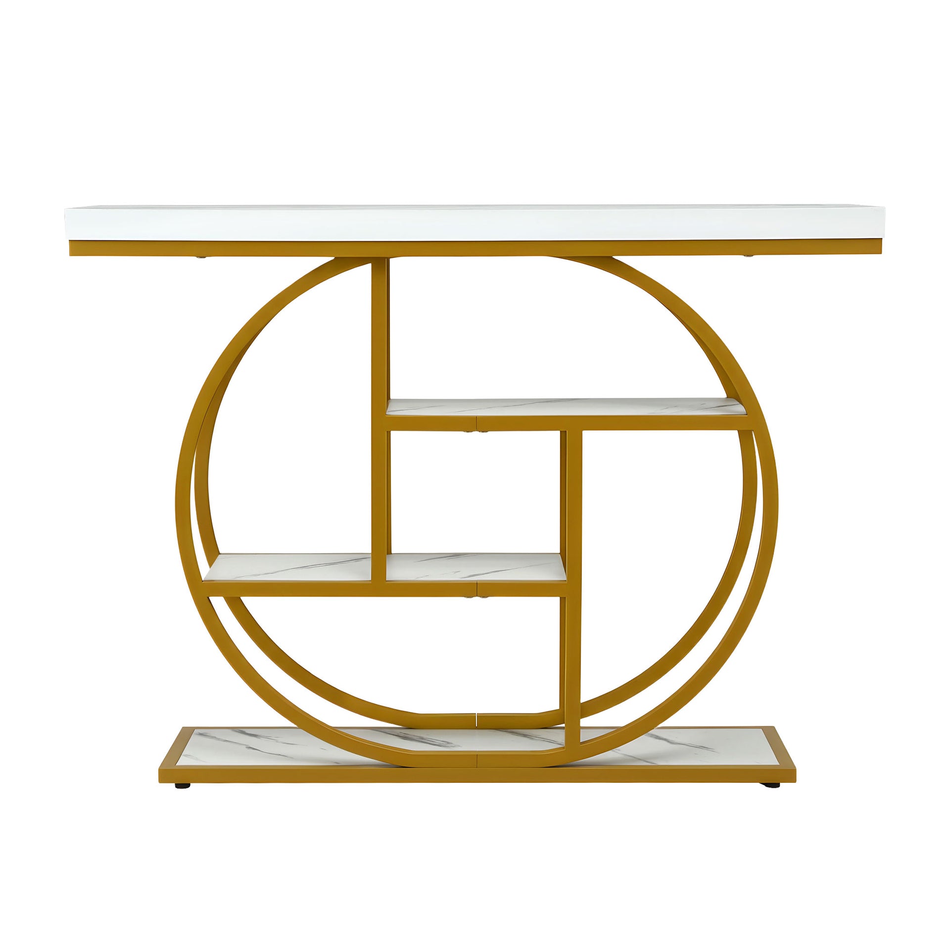 Artiss Console Table Marble Effect 4-Tier Shelves 105CM White&Gold Awezingly