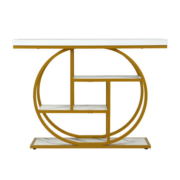Artiss Console Table Marble Effect 4-Tier Shelves 105CM White&Gold Awezingly