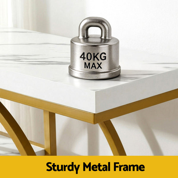 Artiss Console Table Marble Effect 4-Tier Shelves 105CM White&Gold Awezingly