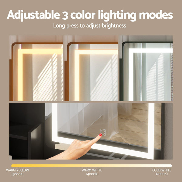 Artiss Dressing Table Set Stool Led Black Awezingly