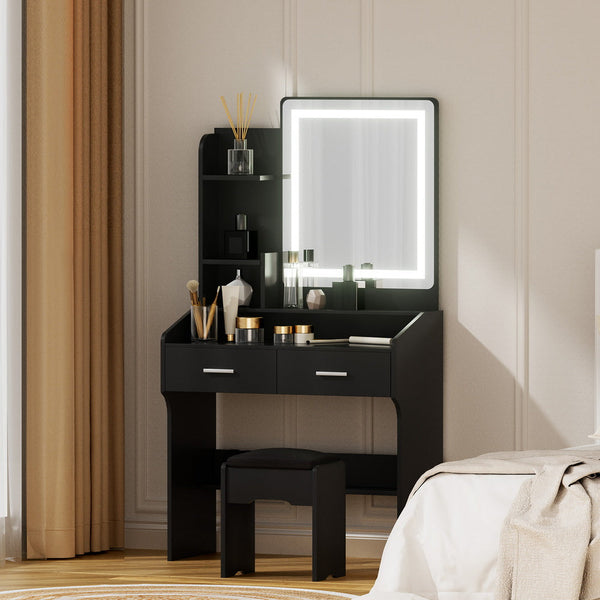 Artiss Dressing Table Set Stool Led Black Awezingly
