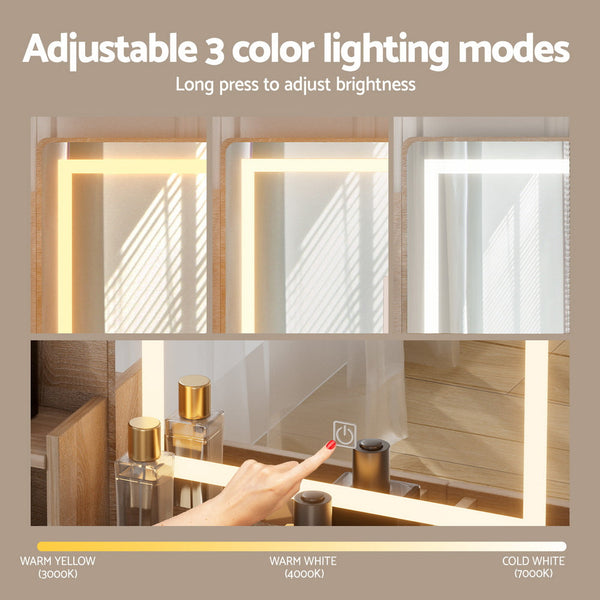 Artiss Dressing Table Set Stool Led Wood Awezingly