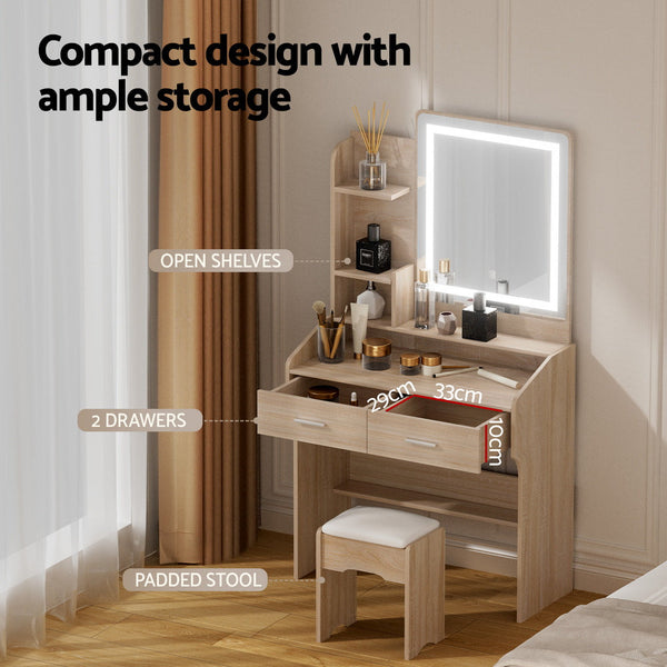Artiss Dressing Table Set Stool Led Wood Awezingly