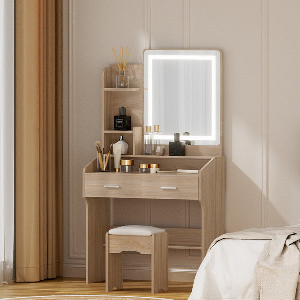 Artiss Dressing Table Set Stool Led Wood Awezingly