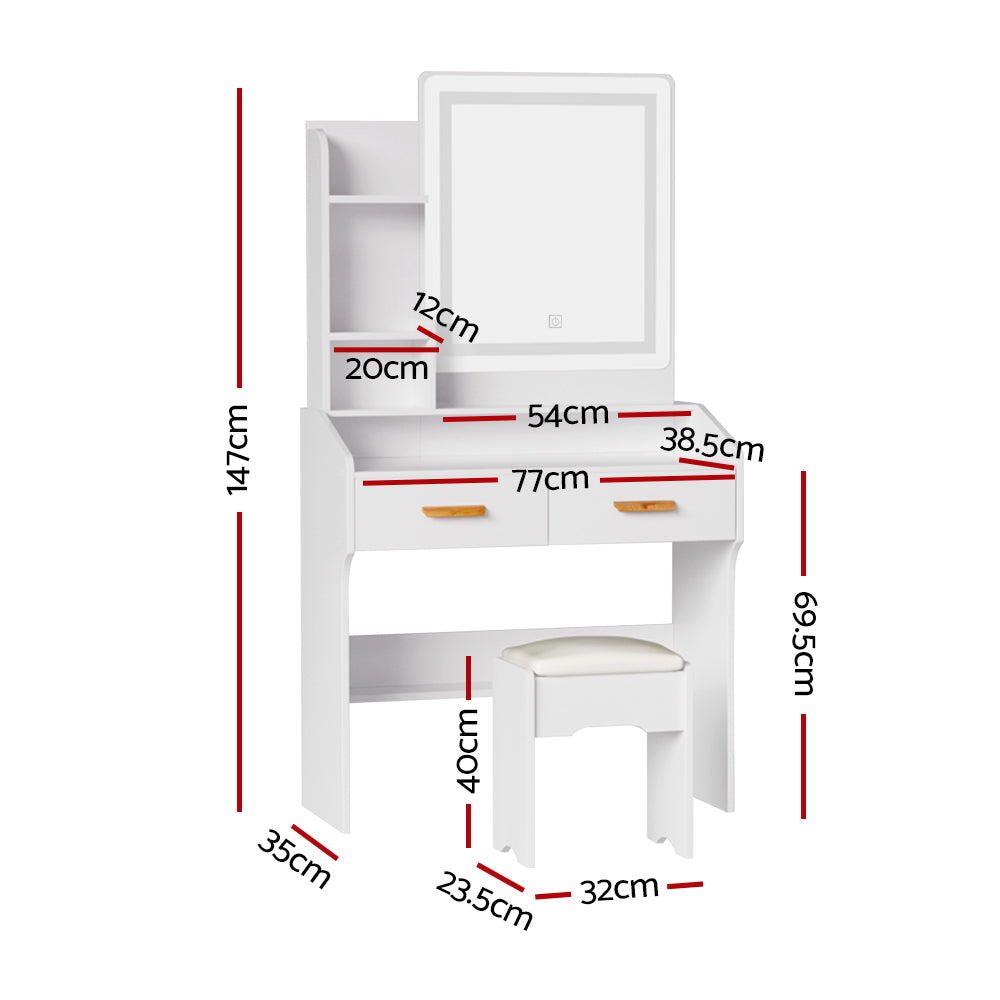 Artiss Dressing Table LED Makeup Mirror Stool Set Vanity Desk White Artiss