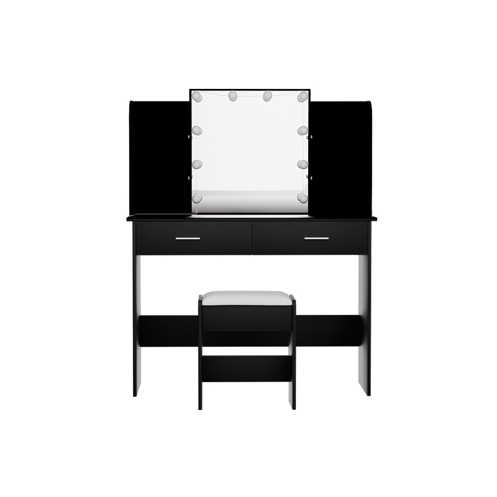 Artiss Dressing Table LED Makeup Mirror Stool Set 10 Bulbs Vanity Desk Black Artiss