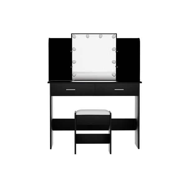 Artiss Dressing Table LED Makeup Mirror Stool Set 10 Bulbs Vanity Desk Black Artiss