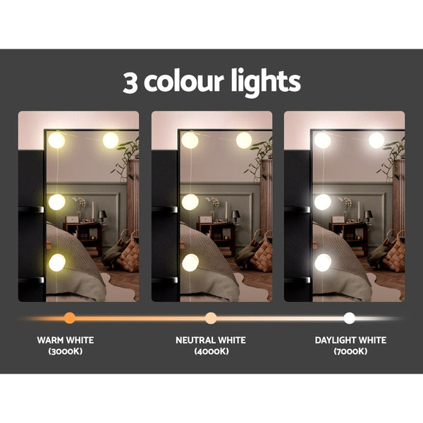 Artiss Dressing Table LED Makeup Mirror Stool Set 10 Bulbs Vanity Desk Black Artiss