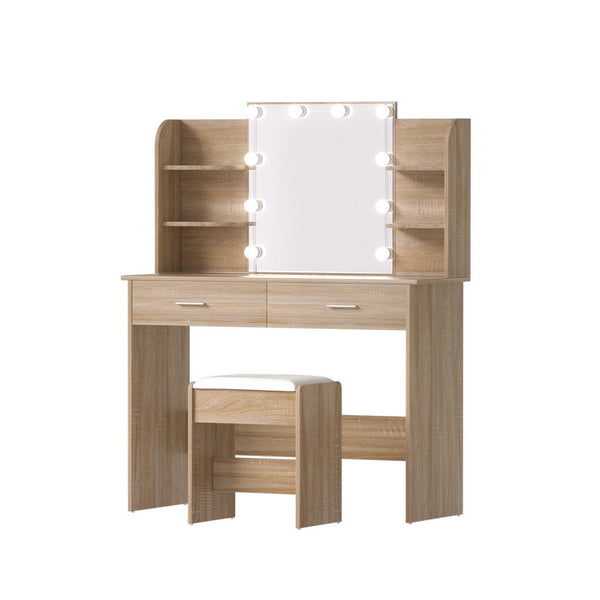Artiss Dressing Table Set Stool 10 Led Bulbs Wood Awezingly