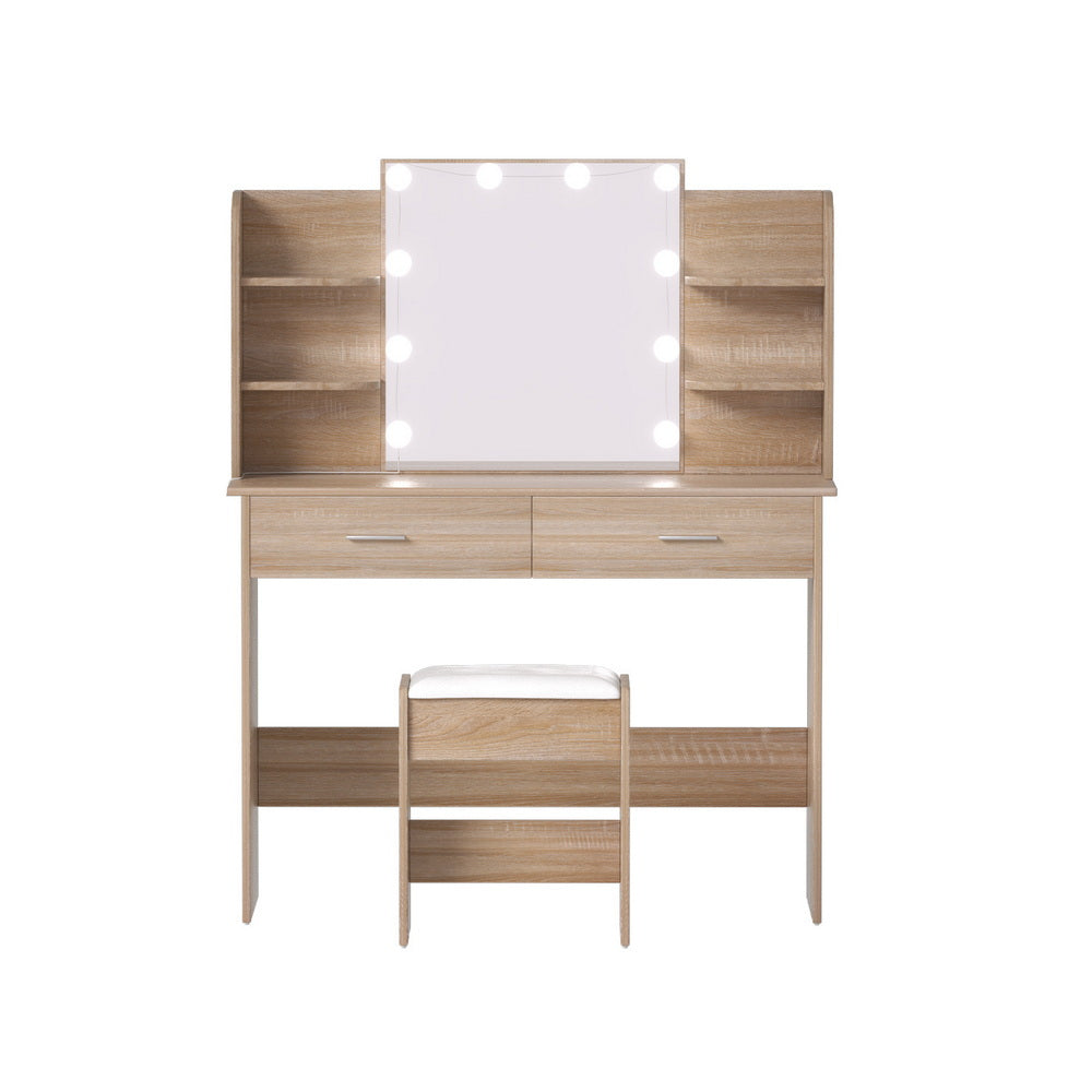 Artiss Dressing Table Set Stool 10 Led Bulbs Wood Awezingly