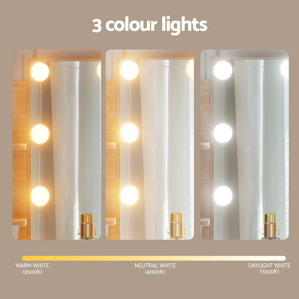 Artiss Dressing Table Set Stool 10 Led Bulbs Wood Awezingly