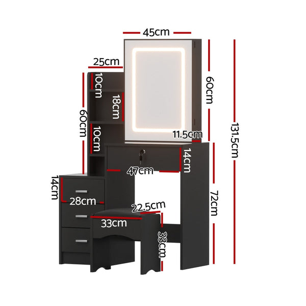 Artiss Dressing Table Vanity Desk Set Stool Led Black Awezingly