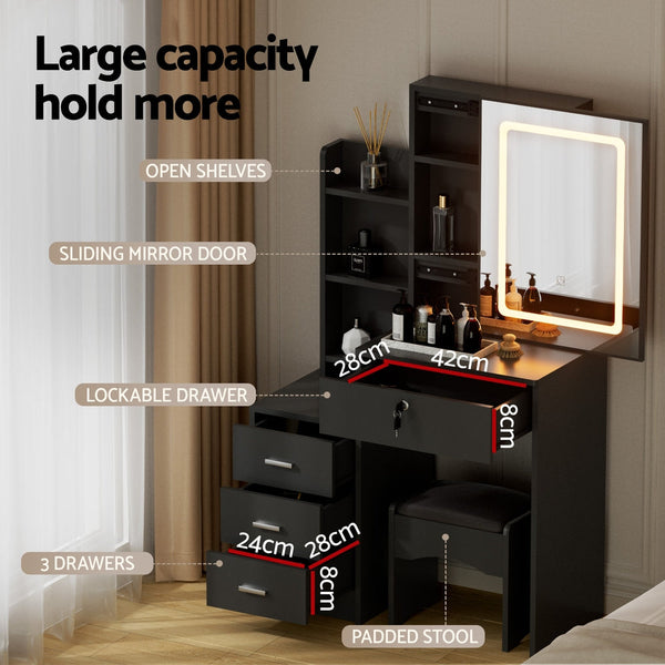 Artiss Dressing Table Vanity Desk Set Stool Led Black Awezingly