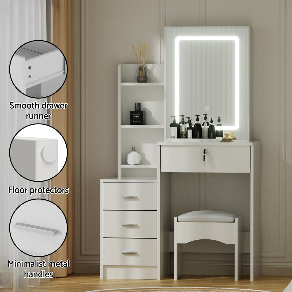 Artiss Dressing Table Vanity Desk Set Stool Led White Awezingly