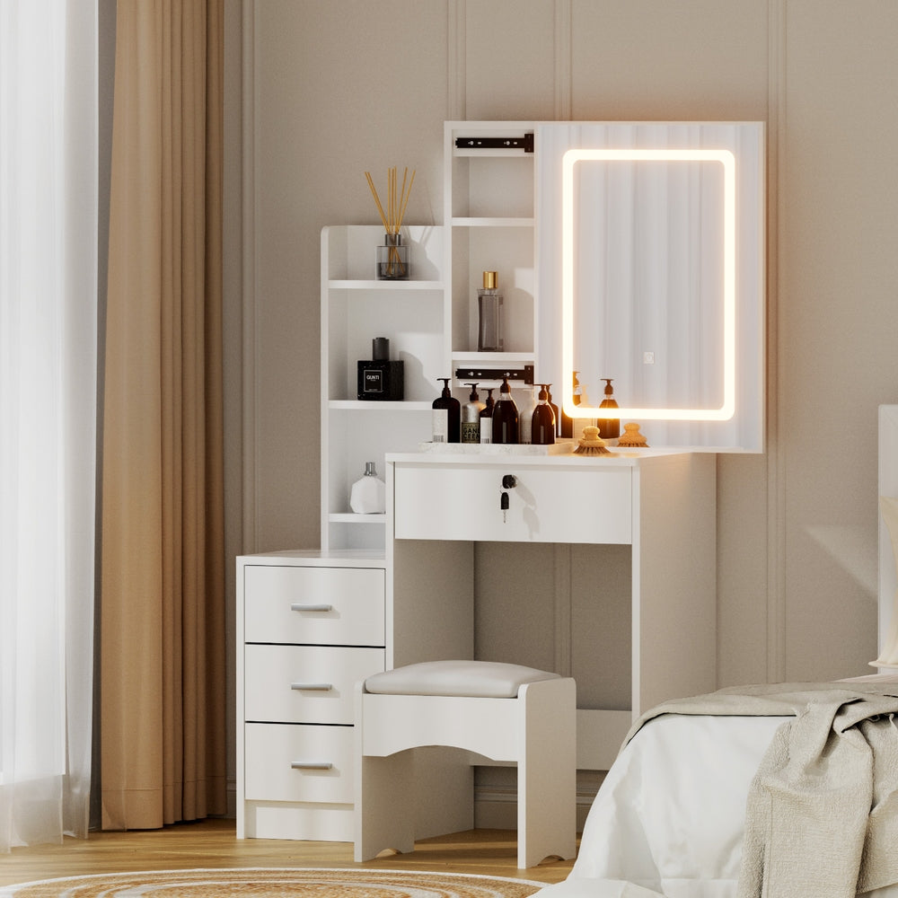 Artiss Dressing Table Vanity Desk Set Stool Led White Awezingly
