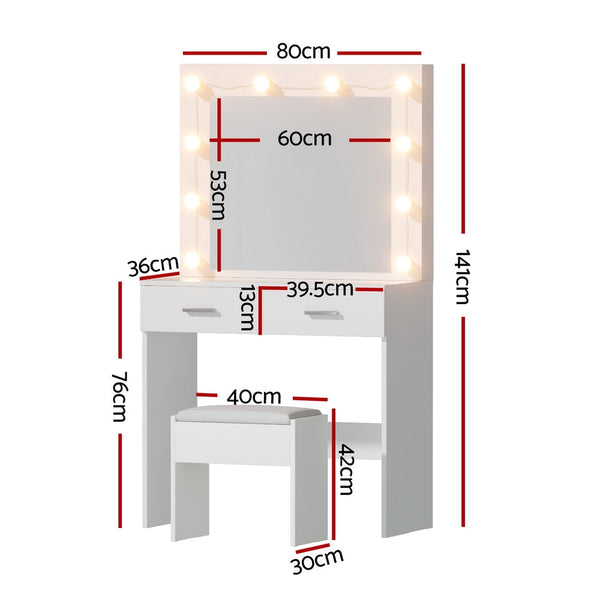 Artiss Dressing Table Vanity Desk Set Stool 10 Led Bulbs White Awezingly
