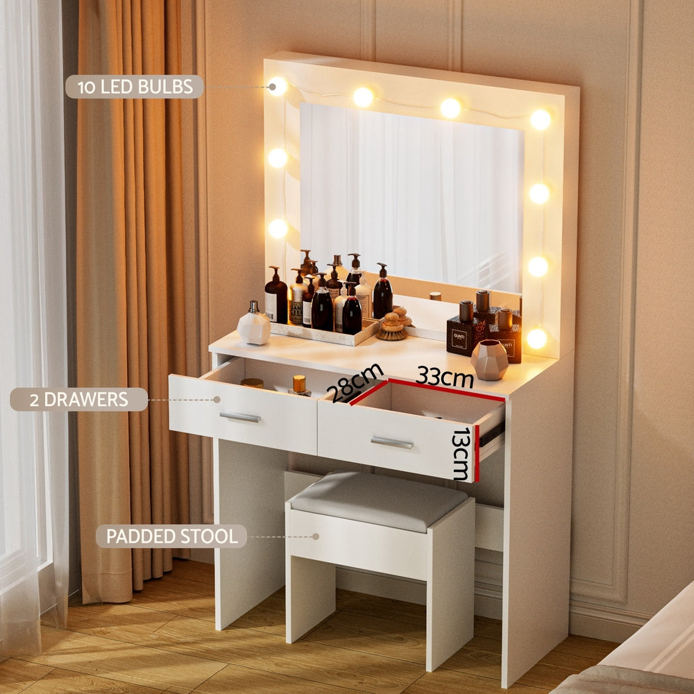 Artiss Dressing Table Vanity Desk Set Stool 10 Led Bulbs White Awezingly
