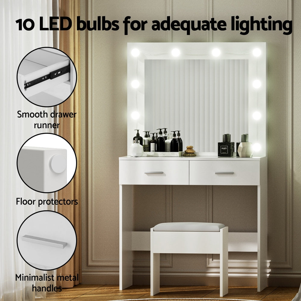 Artiss Dressing Table Vanity Desk Set Stool 10 Led Bulbs White Awezingly
