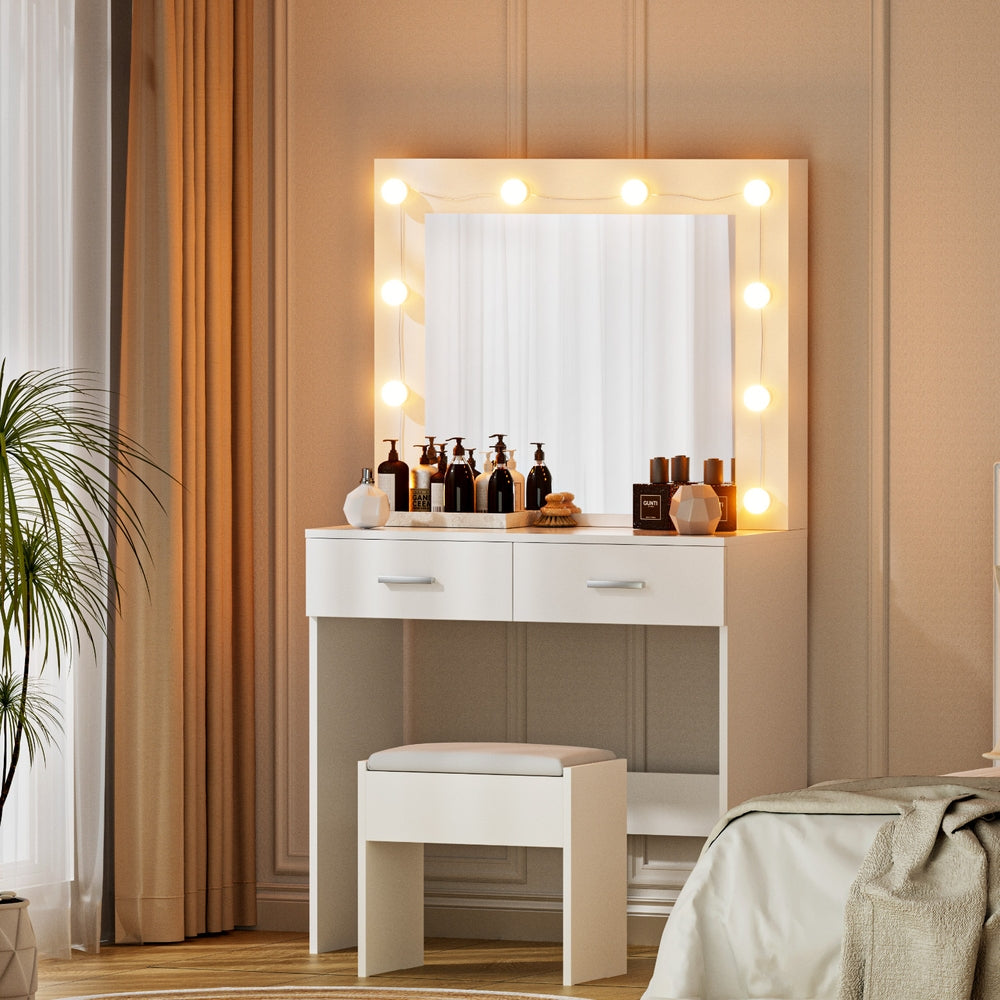 Artiss Dressing Table Vanity Desk Set Stool 10 Led Bulbs White Awezingly