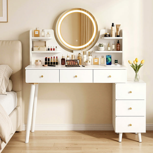 Artiss Dressing Table Vanity Desk LED Charging Station White Awezingly