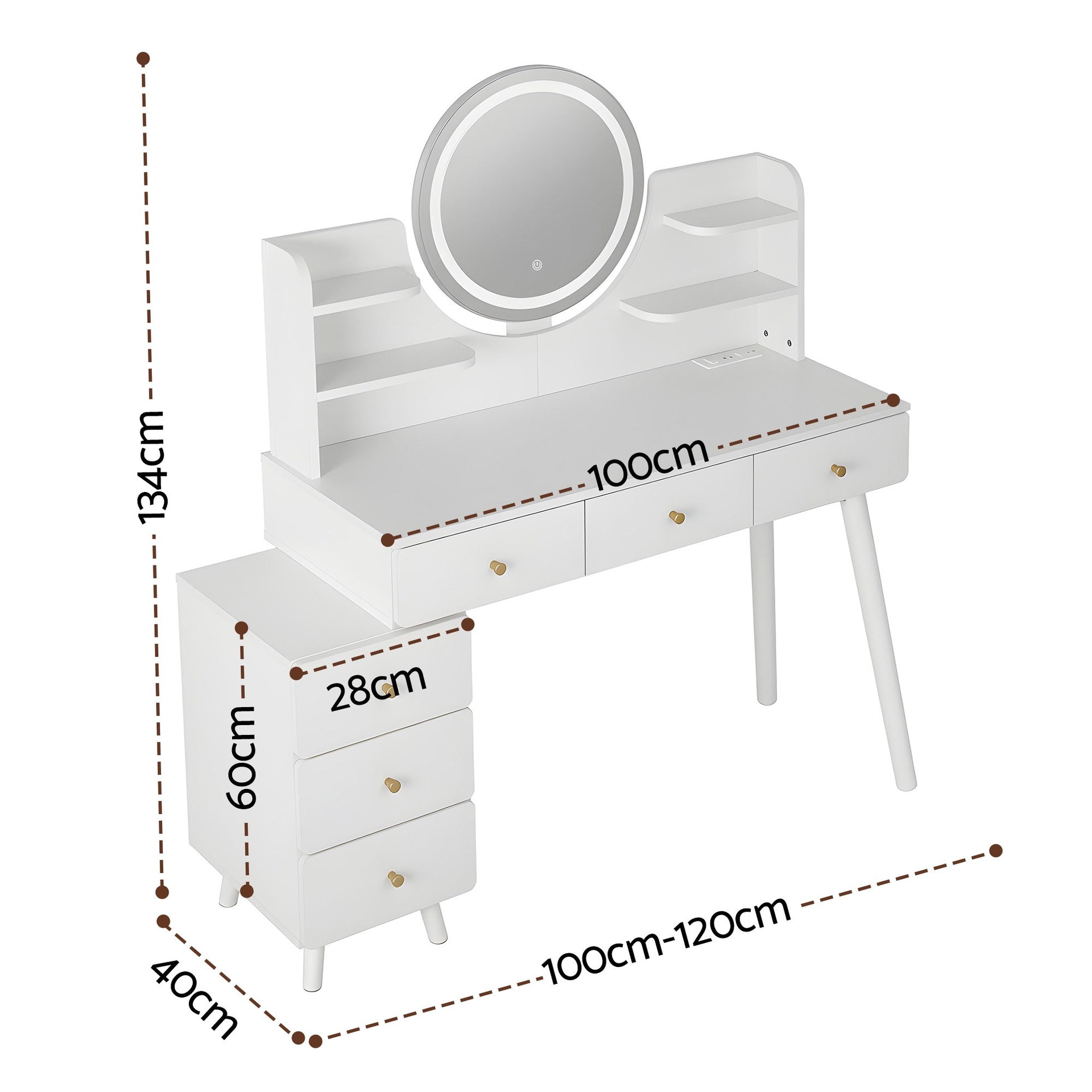 Artiss Dressing Table Vanity Desk LED Charging Station White Awezingly