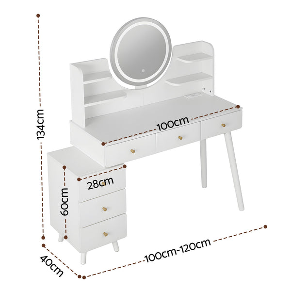 Artiss Dressing Table Vanity Desk LED Charging Station White Awezingly