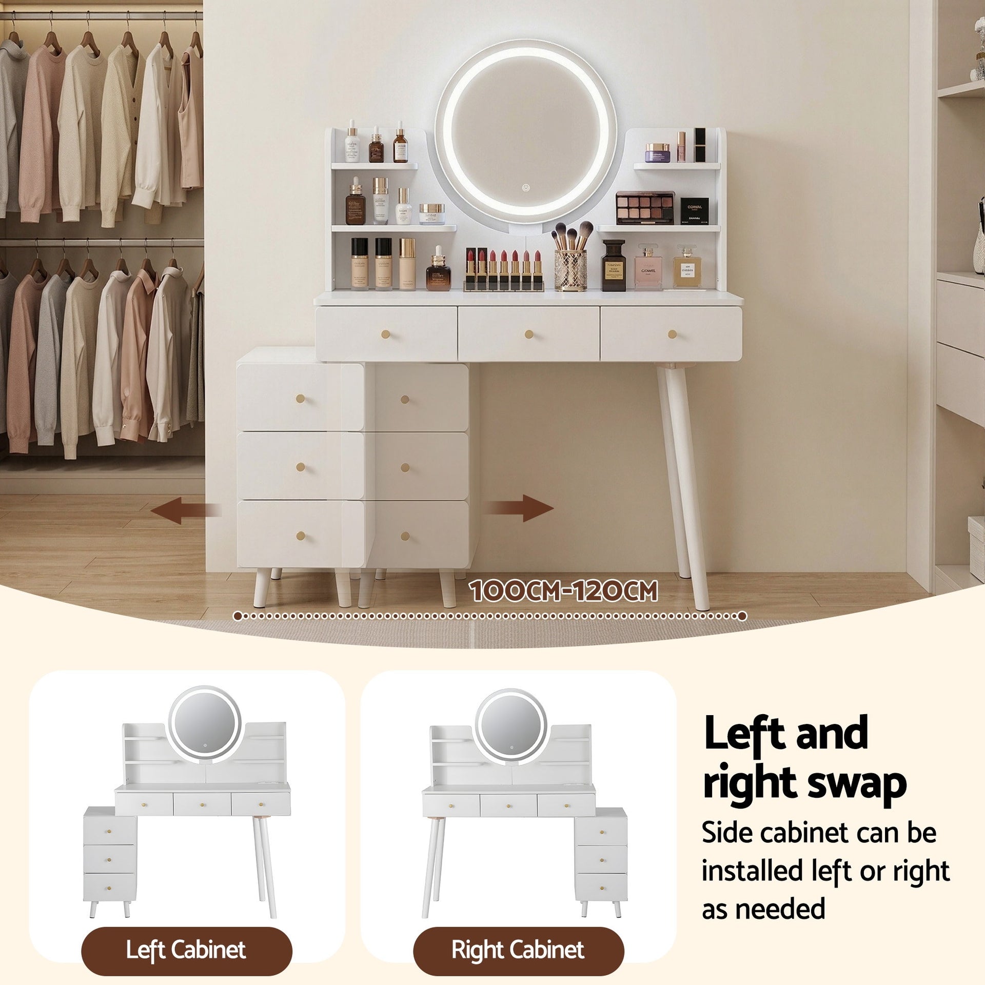 Artiss Dressing Table Vanity Desk LED Charging Station White Awezingly