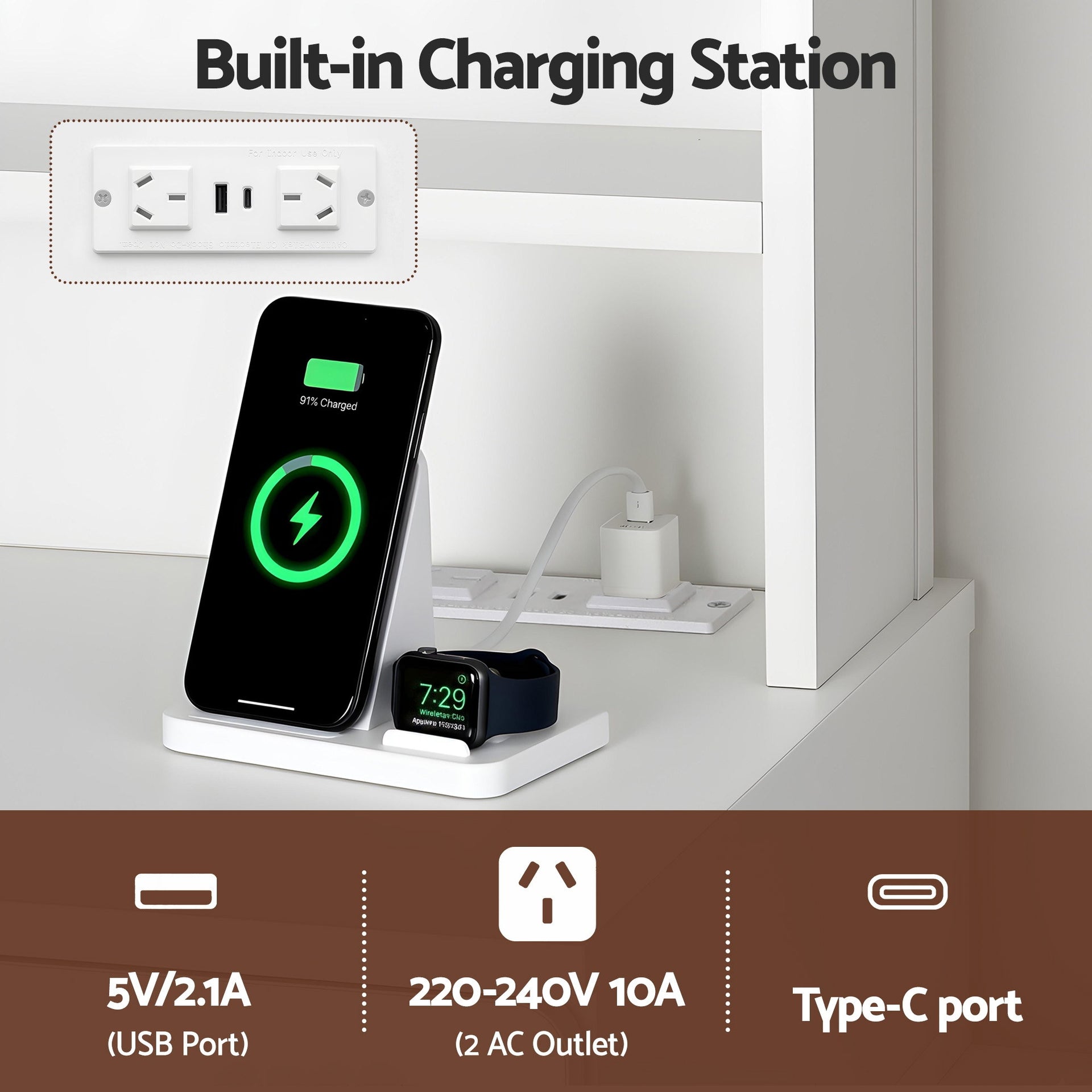 Artiss Dressing Table Vanity Desk LED Charging Station White Awezingly