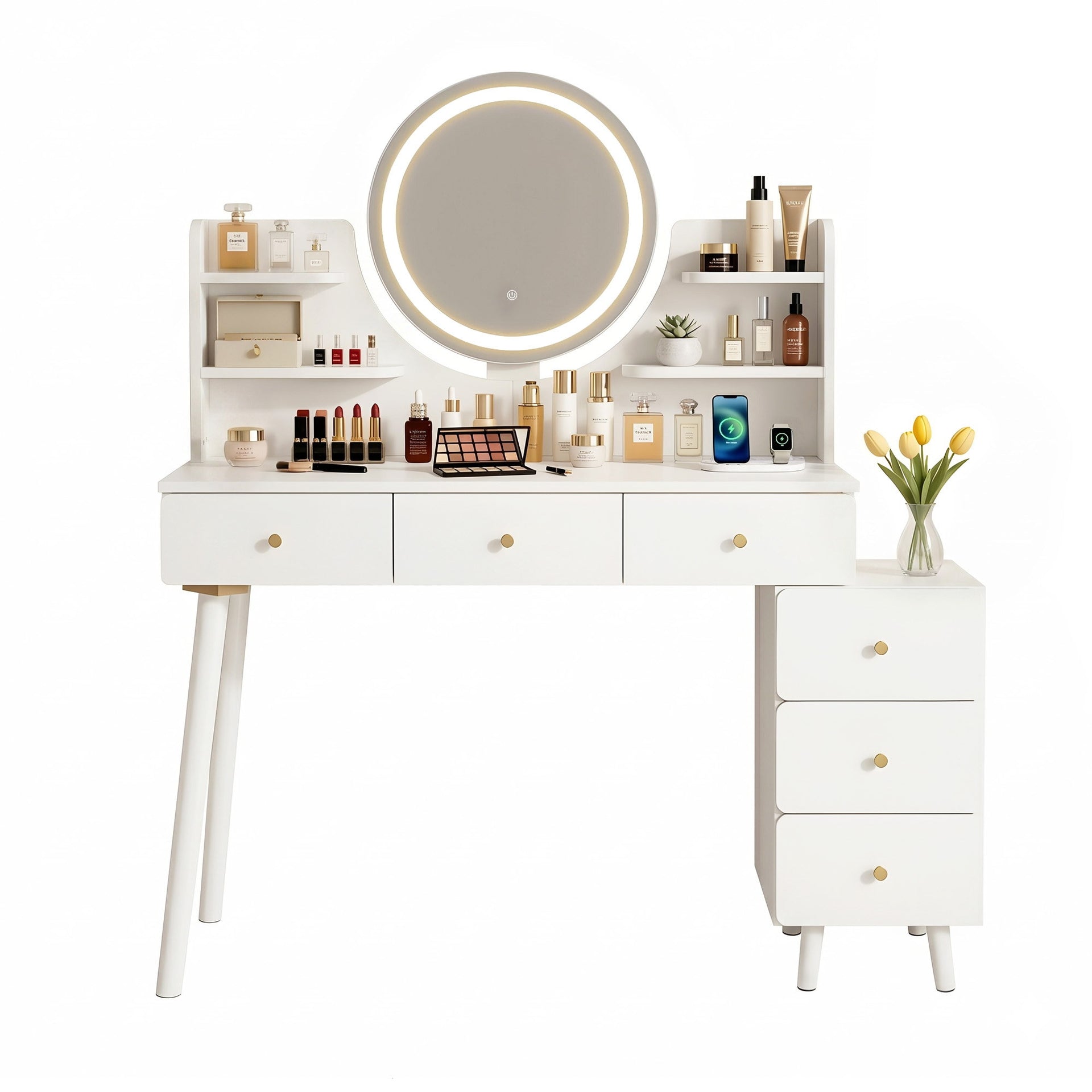 Artiss Dressing Table Vanity Desk LED Charging Station White Awezingly